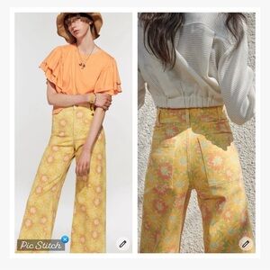 Zara Yellow Floral Wide Leg Jeans